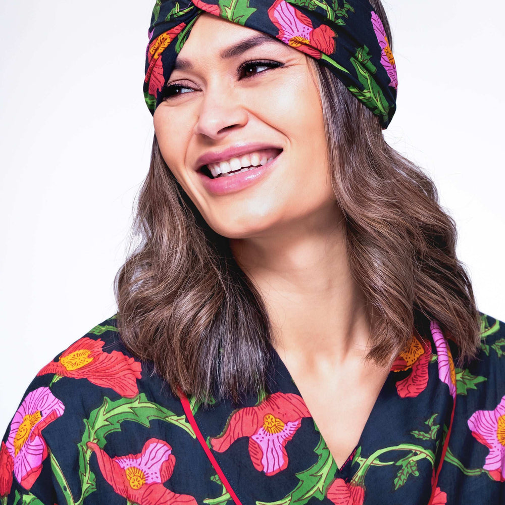 Midnight Sweetpea Floral Hair Scarf inara
