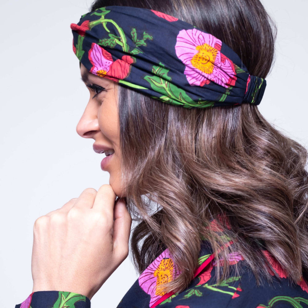 Midnight Sweetpea Floral Hair Scarf inara