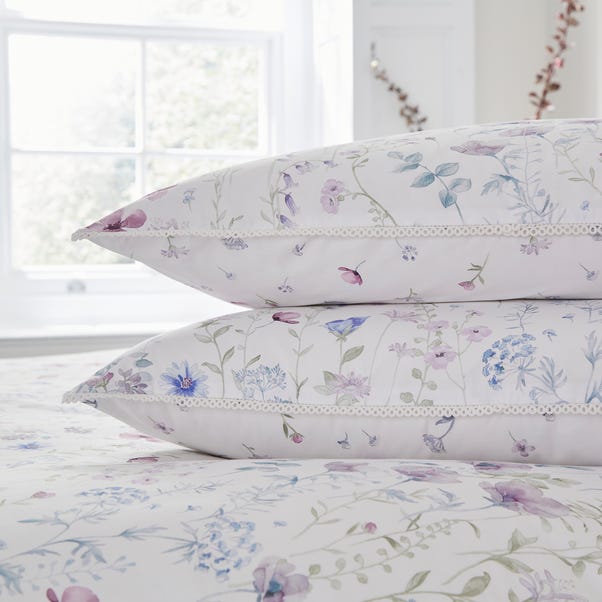 Dorma Wildflower Mauve Cotton Pillowcase Pair Dunelm