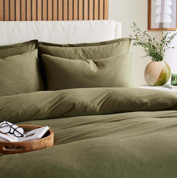 Elements 100% Cotton Jersey Plain Duvet Cover & Pillowcase Set​ - Olive Green