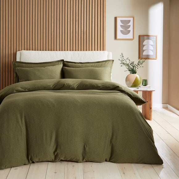 Elements 100% Cotton Jersey Plain Duvet Cover & Pillowcase Set​ - Olive Green