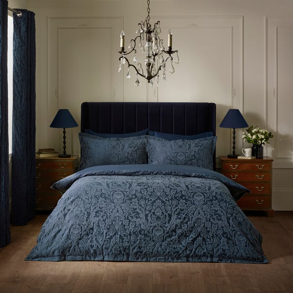 Navy Dorma Winchester Duvet Cover and Pillowcase Set Dunelm