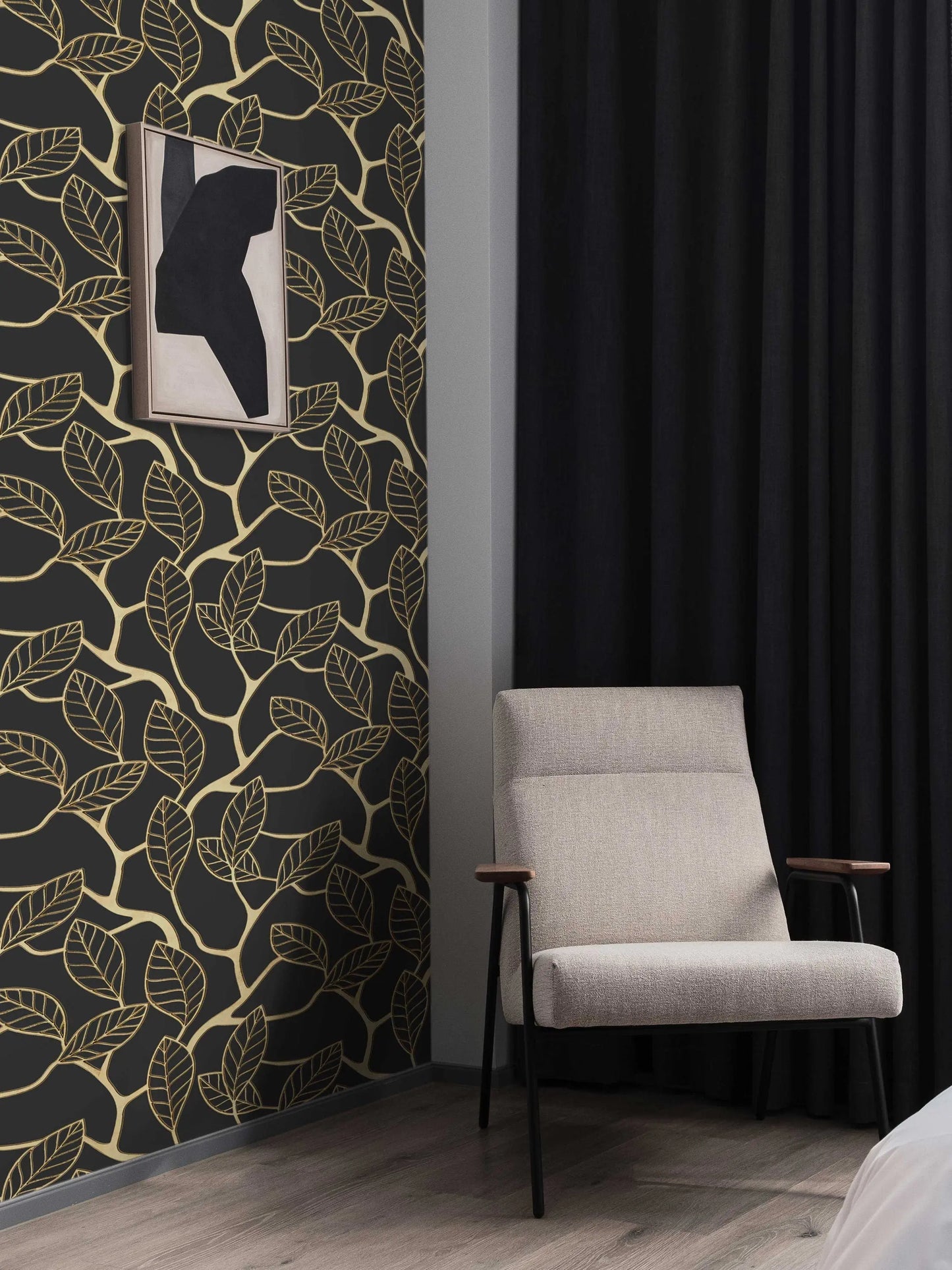 3D Gold Leaf Removable Wallpaper | Art Deco Wall Mural | Dark Art Deco Wall Decor ClickWalls