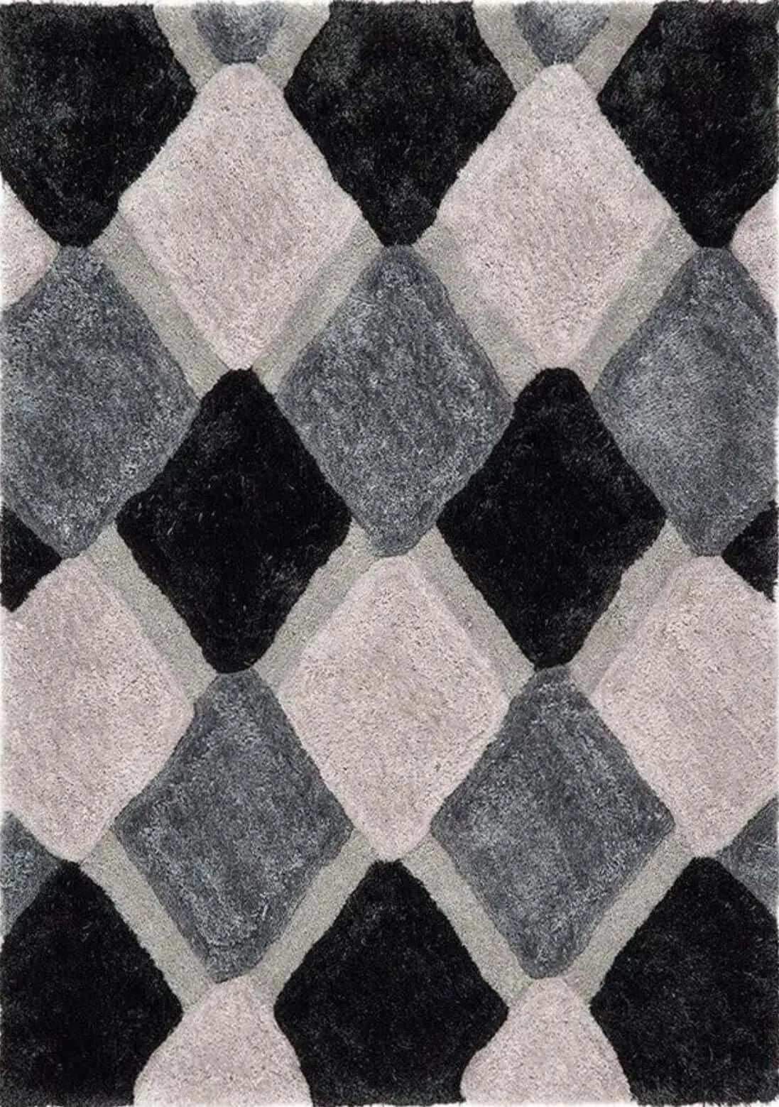 3D Grey Geometric Shaggy Rug The Rugs