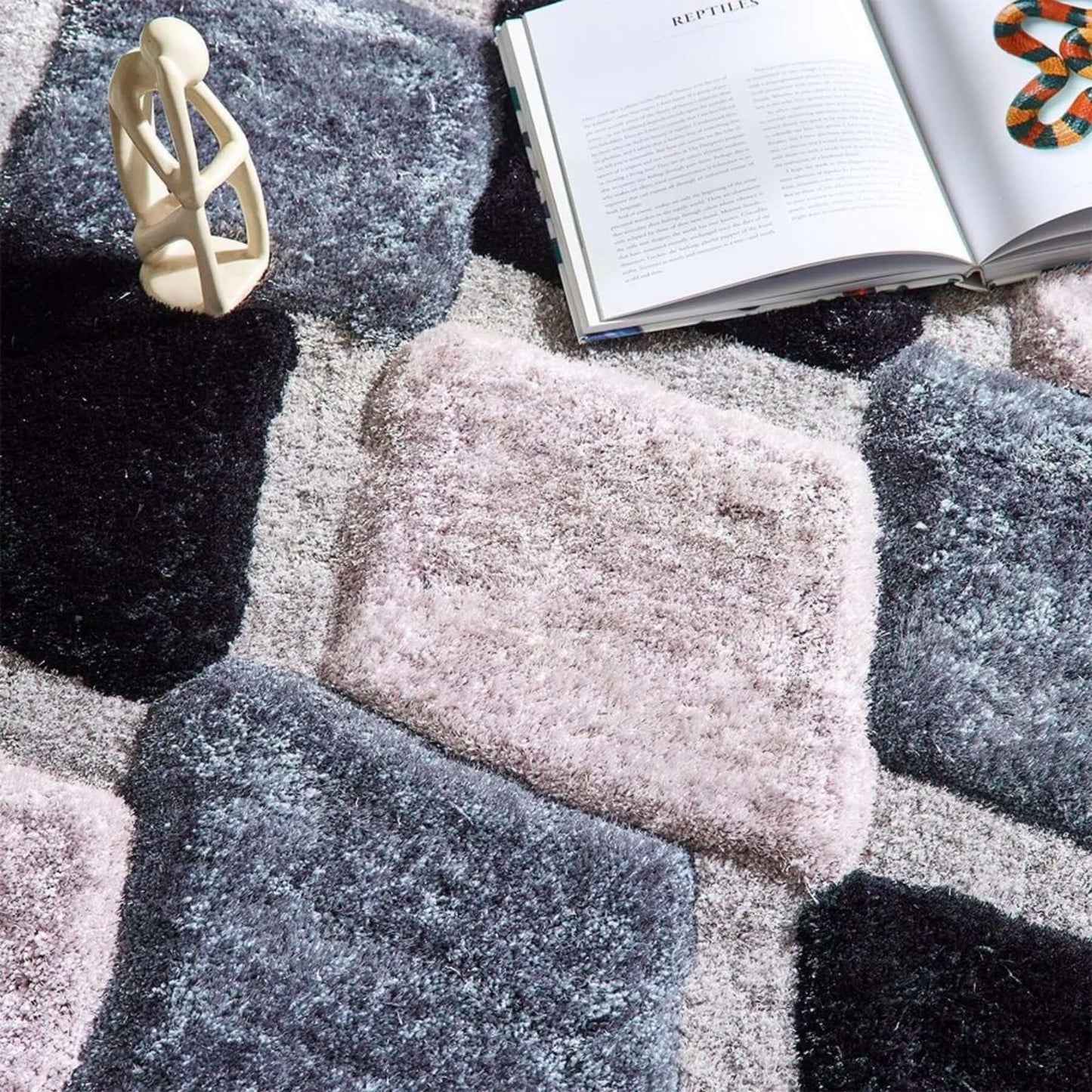 3D Grey Geometric Shaggy Rug The Rugs
