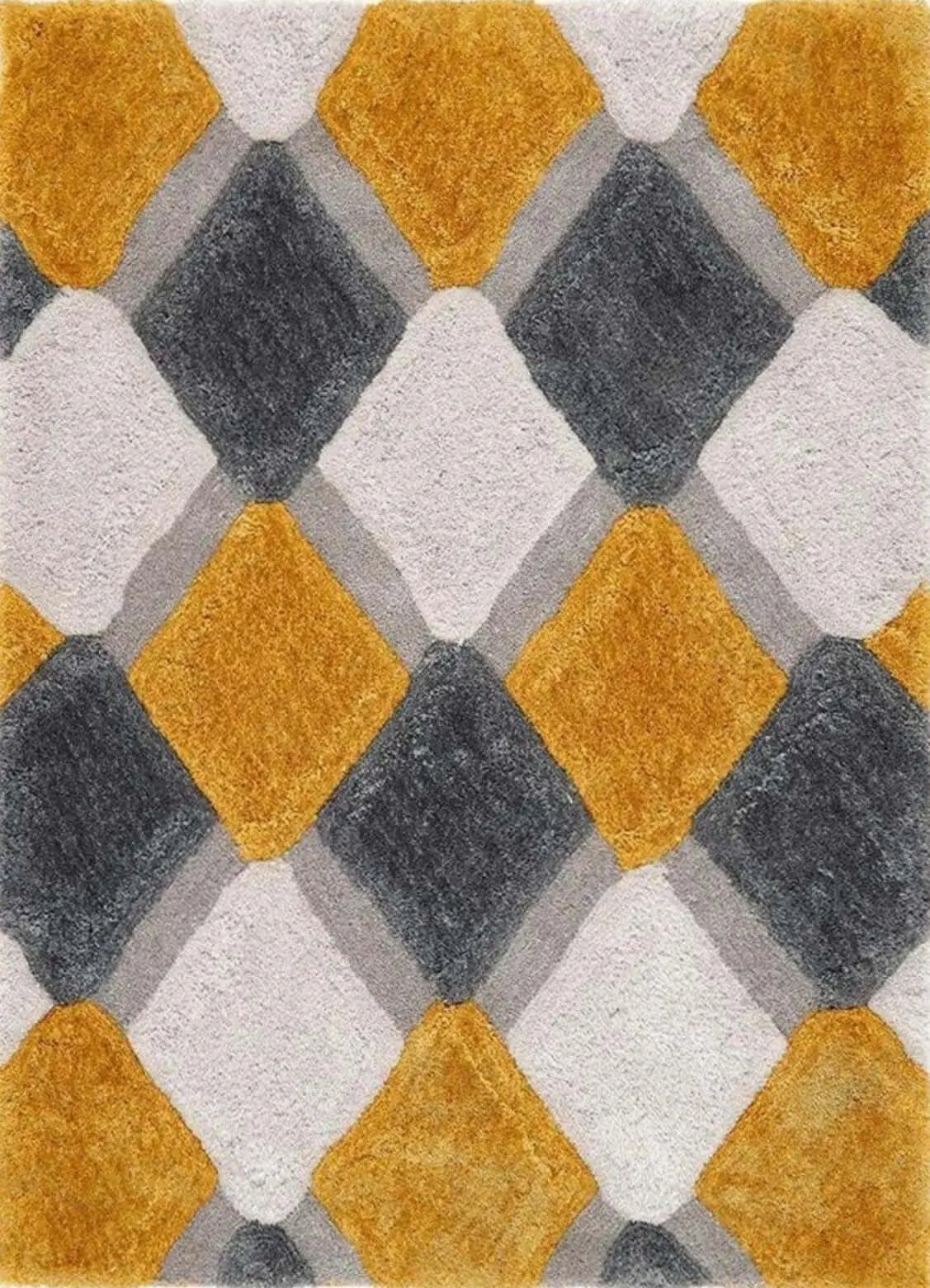 3D Ochre Geometric Shaggy Rug The Rugs