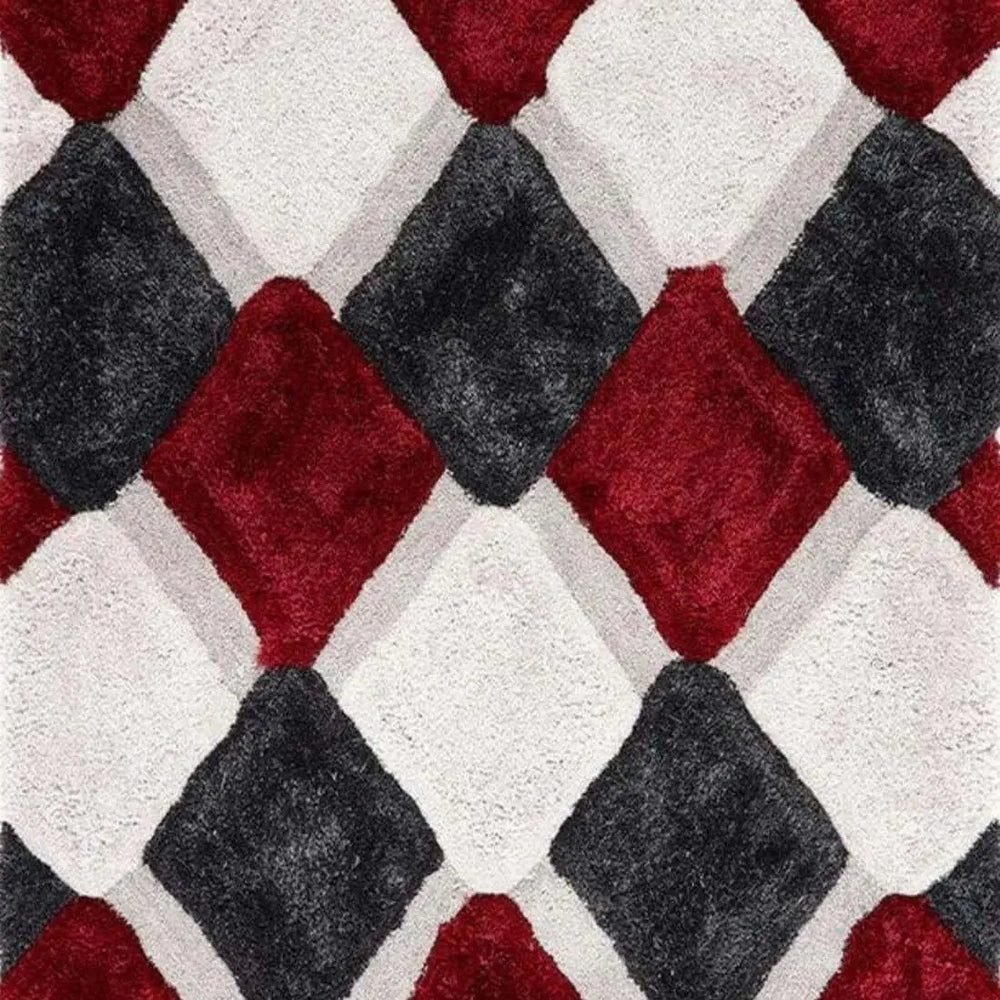 3D Red Geometric Shaggy Rug The Rugs