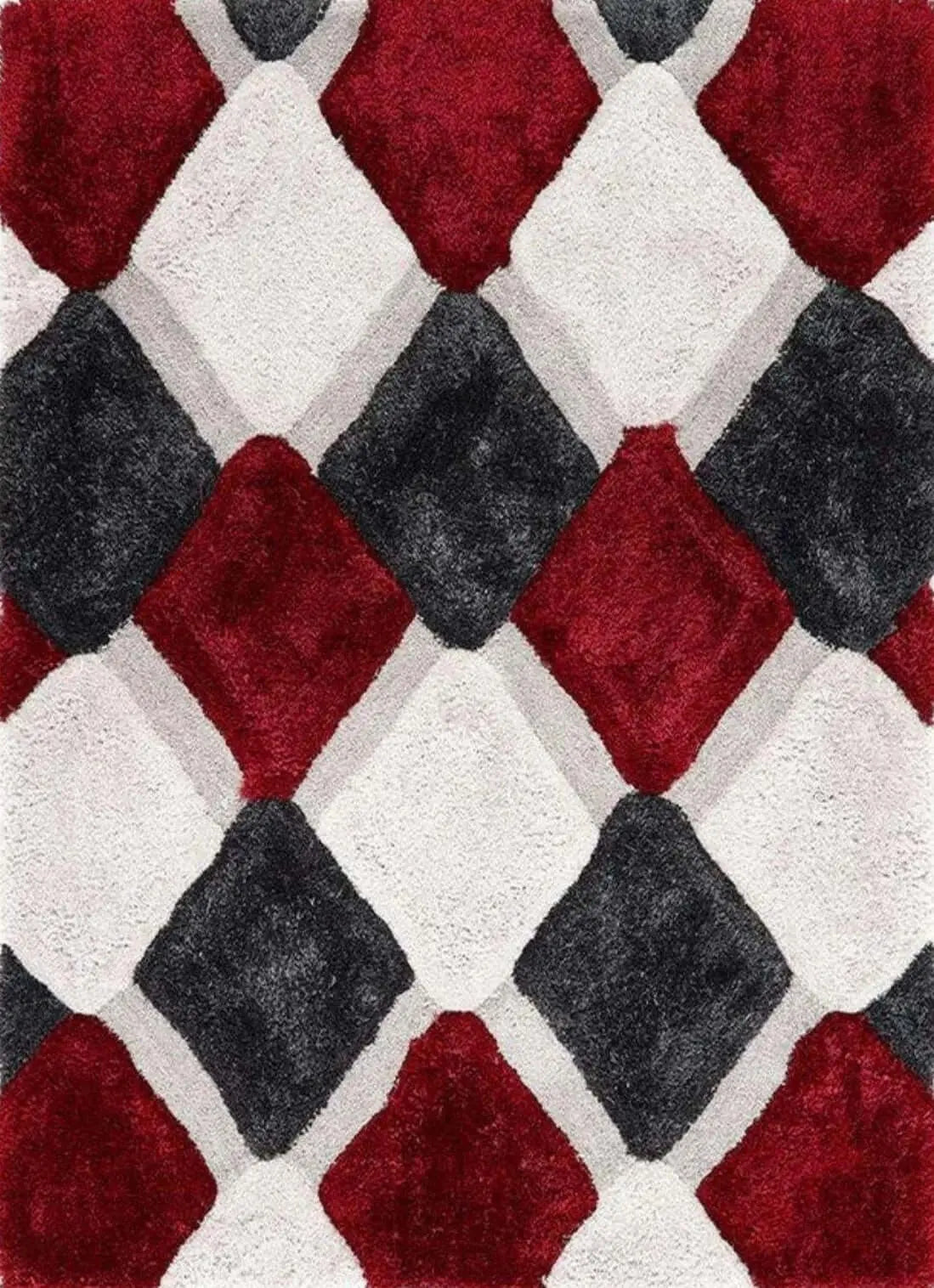 3D Red Geometric Shaggy Rug The Rugs