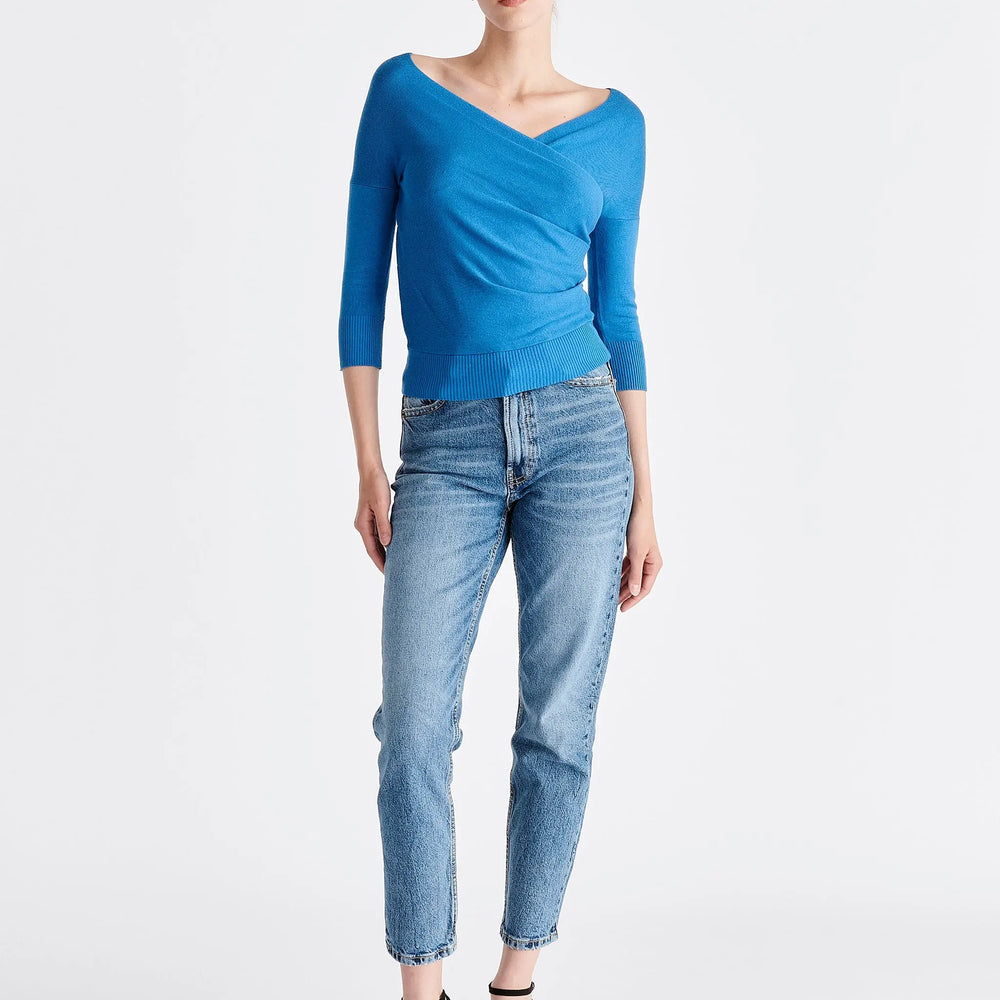 Knitted Wrap Top With 3/4 Sleeves Paisie