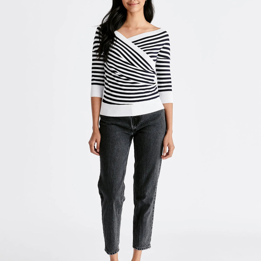 Knitted Wrap Top With 3/4 Sleeves Paisie