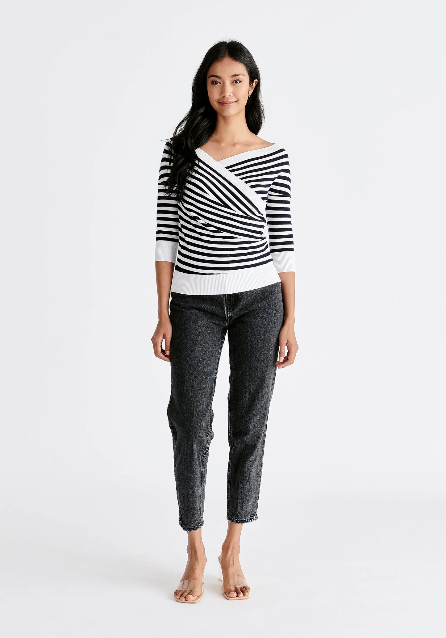 Knitted Wrap Top With 3/4 Sleeves Paisie