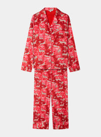 Snow Leopard on Red Women's Satin Pyjama Trouser Set