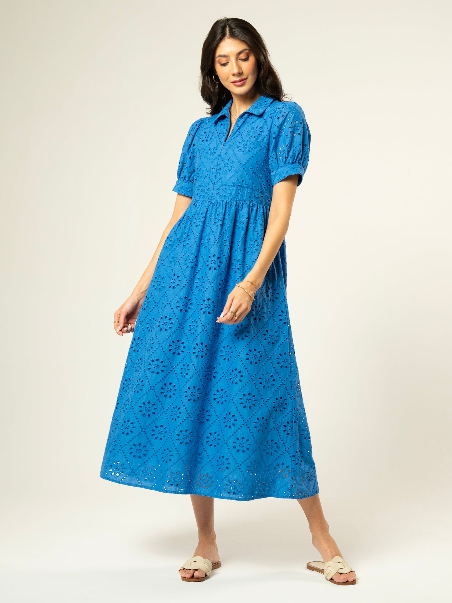 Olivia Blue Broiderie Dress Rose & Nancy