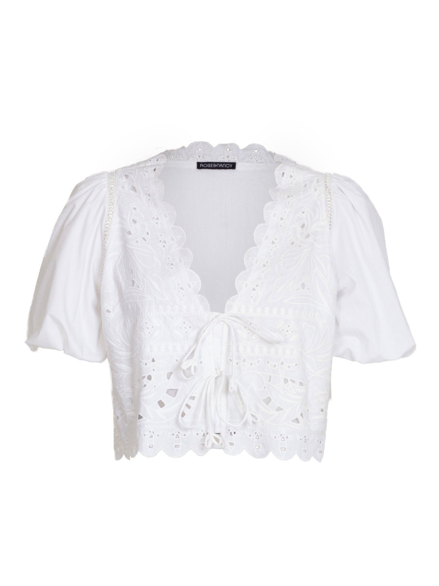 Emilie Embroidered White Tie Front Top  Rose & Nancy