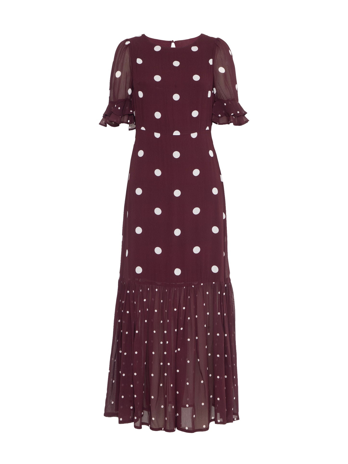 Saphi Burgundy Polka Dot Print Maxi Dress Rose & Nancy