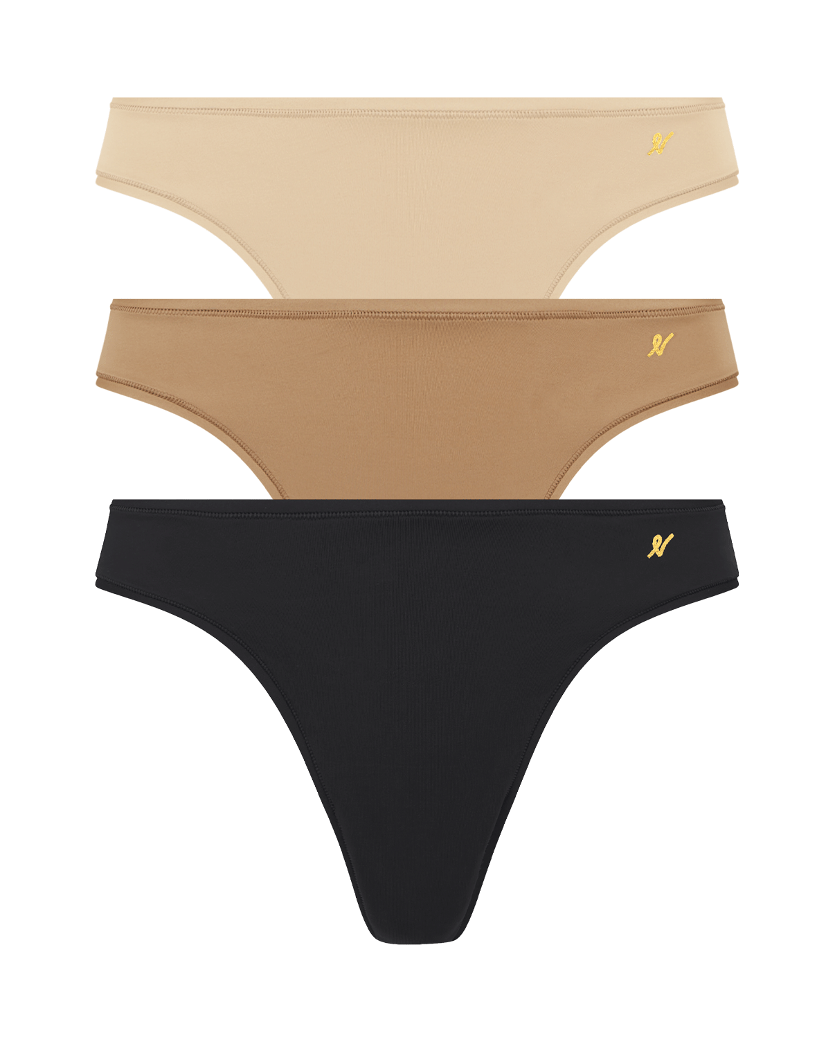 The Stretch Dipped Thong Bundle 3 Pack - Bare 01/Bare 03/Black Nudea