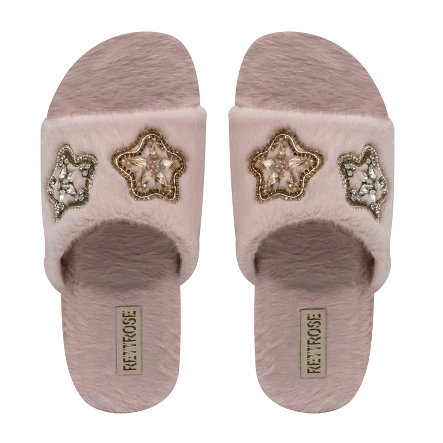 Bailey Pink Luxury Faux Fur Comfortable Diamanté Embellished Women’s Slippers Rettrose