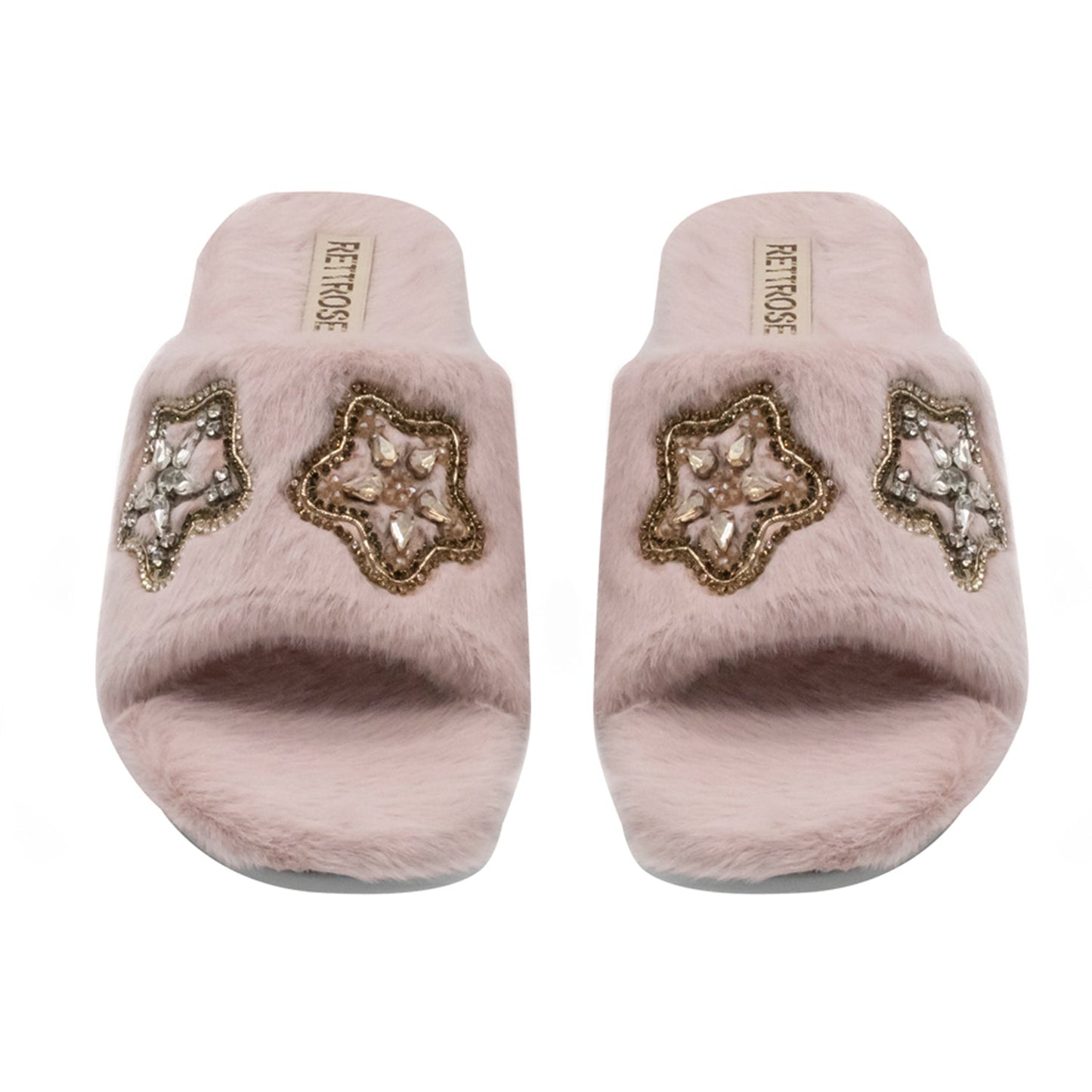 Bailey Pink Luxury Faux Fur Comfortable Diamanté Embellished Women’s Slippers Rettrose