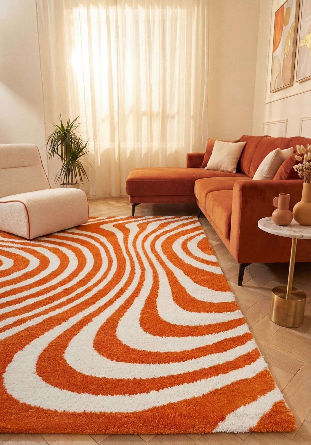 Joli Striped Orange & White Rug The Rugs