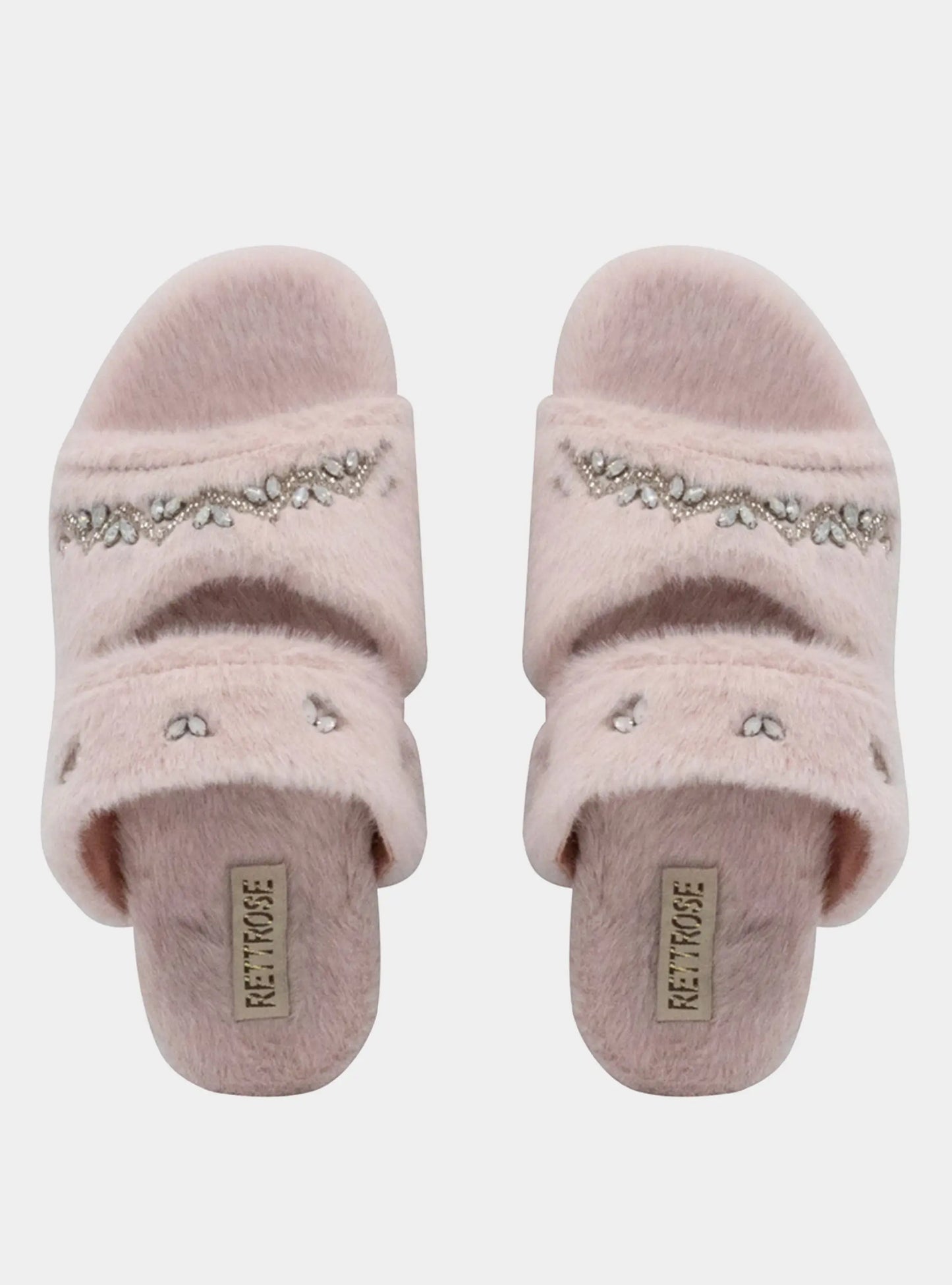 Abbie Dusky Pink Luxury Plush Diamanté Embellished Handmade Slipper Rettrose