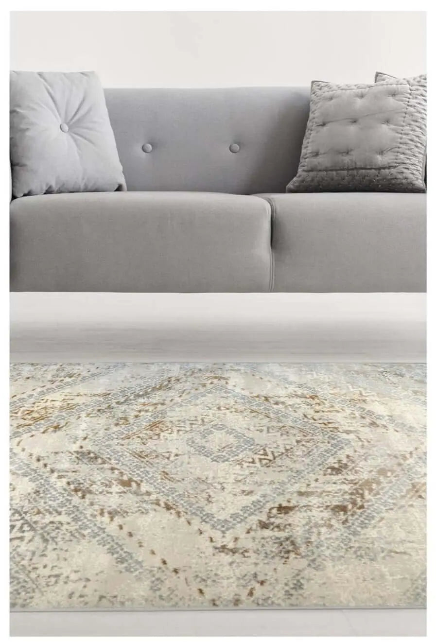 Abstract Vintage Cream/Ochre Rug | D176F The Rugs
