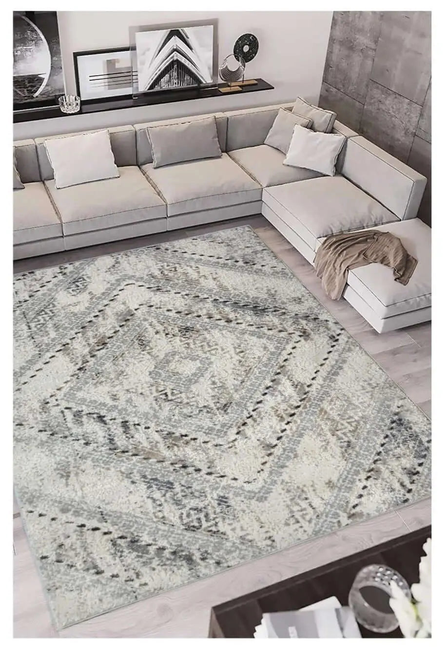 Abstract Vintage Cream & Grey Rug | D176A The Rugs
