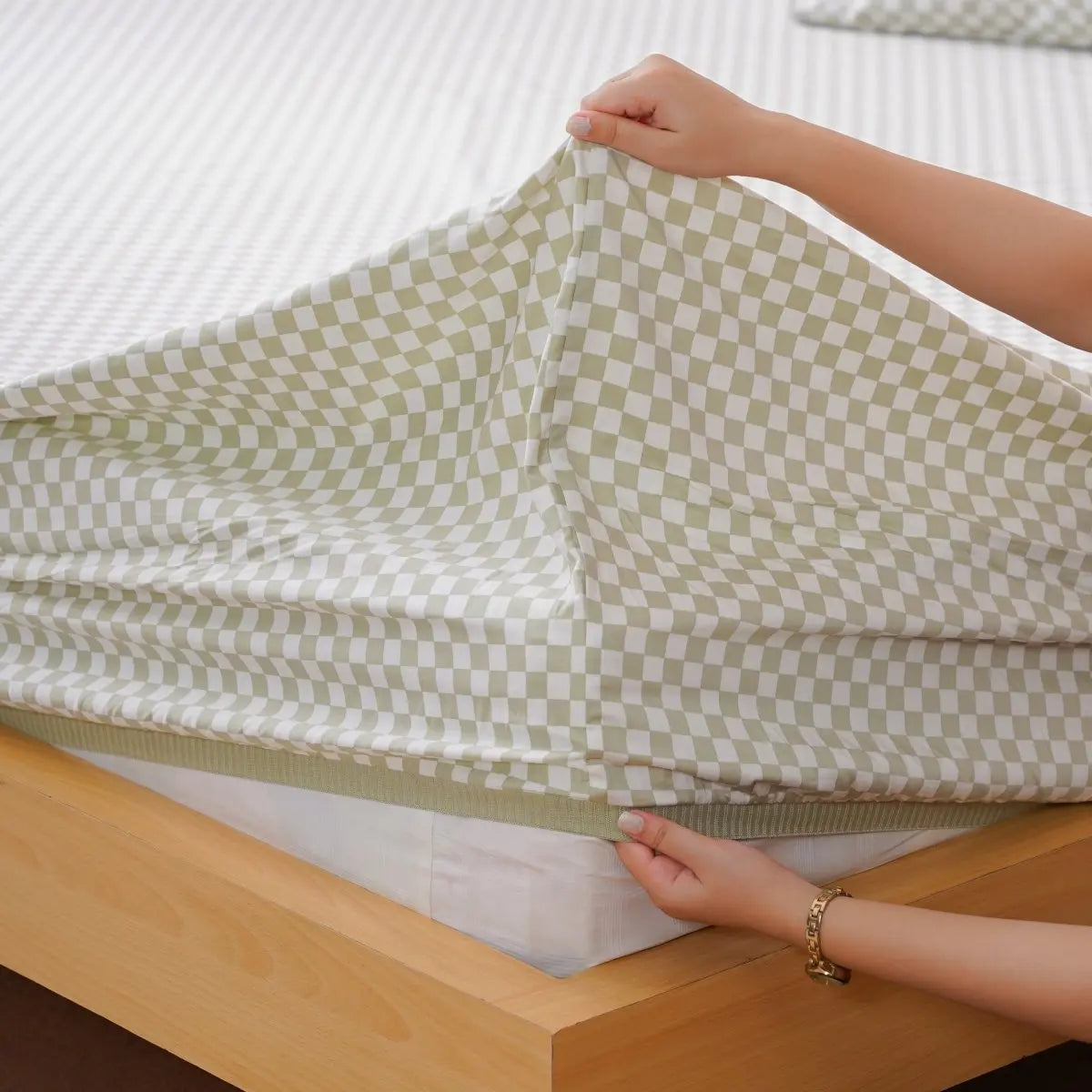 Ackly Bamboo - Sage Green Checkerboard Fitted Sheet SHEET STORY