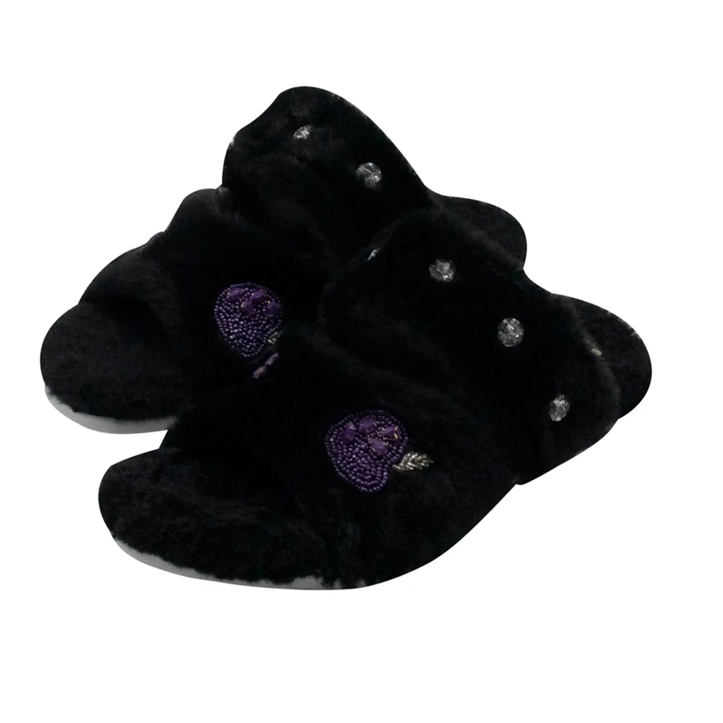 Ada Black Luxury Plush Diamanté Embellished Handmade Slipper Rettrose
