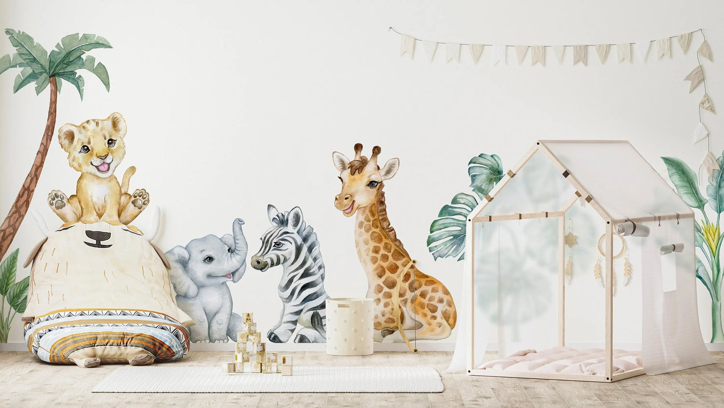 Adorable Safari Wall Decals - Removable Peel and Stick African Animals Stickers for Kids Room ClickWalls