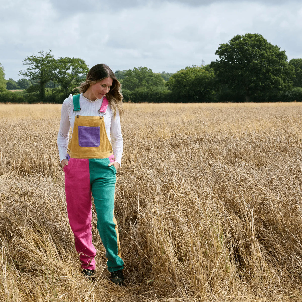 Adult Bright Patchwork Corduroy Dungarees Dotty Dungarees