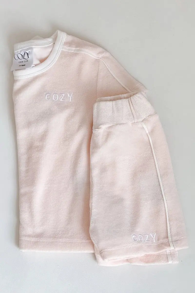 Adult COZY Terry Towel Tee - Pink Cozy Crew Club