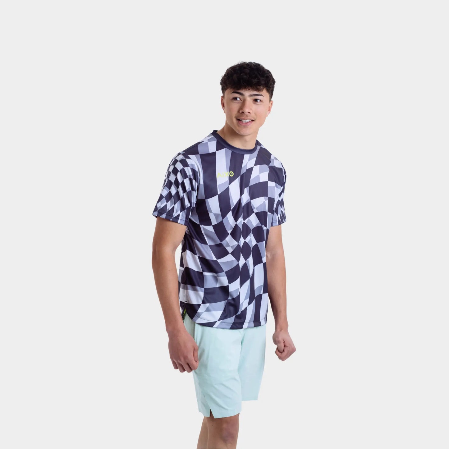 Aixo Checker Mens T Shirt Grey Check Central Sports UK