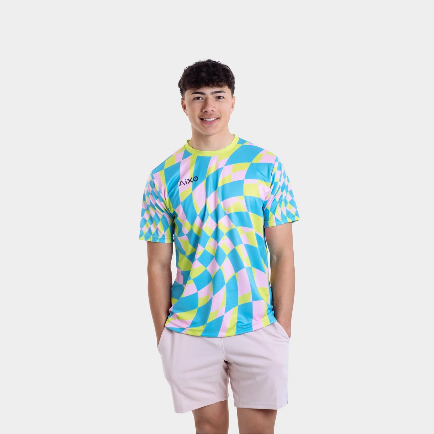 Aixo Checker Mens T Shirt Lime Check Central Sports UK