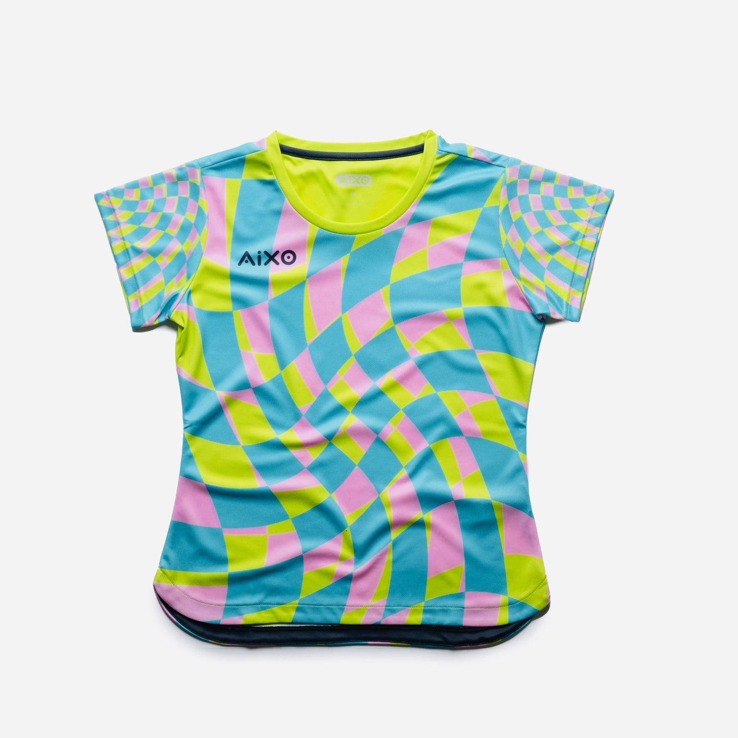 Aixo Checker Womens T Shirt Lime Check Central Sports UK