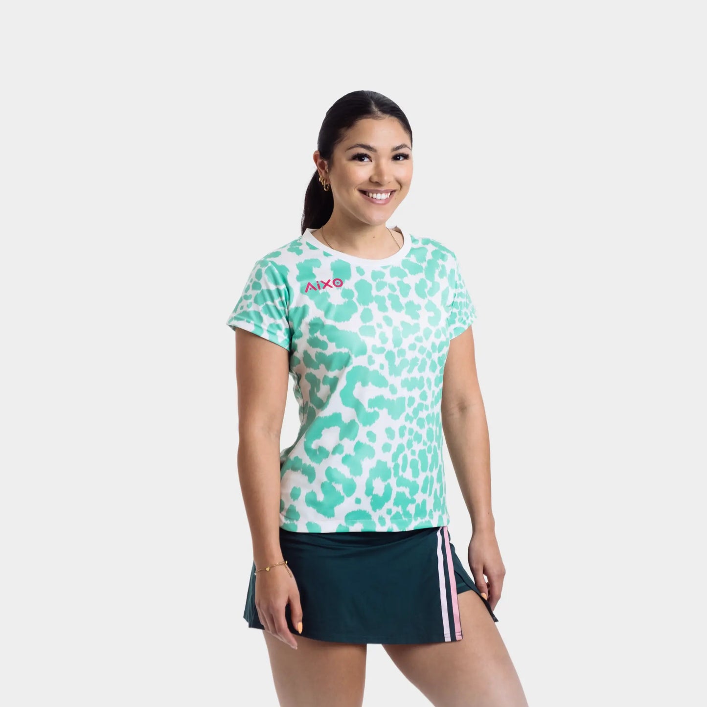 Aixo Leopard Womens T Shirt Ivory Central Sports UK