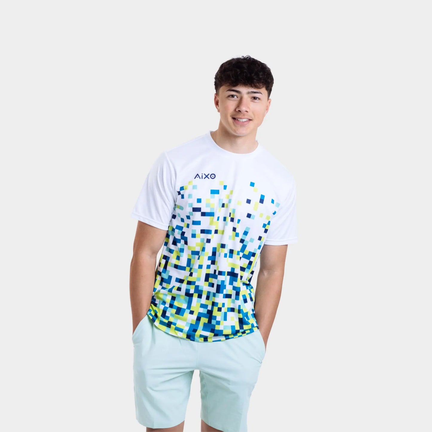 Aixo Pixel Mens T Shirt White Central Sports UK