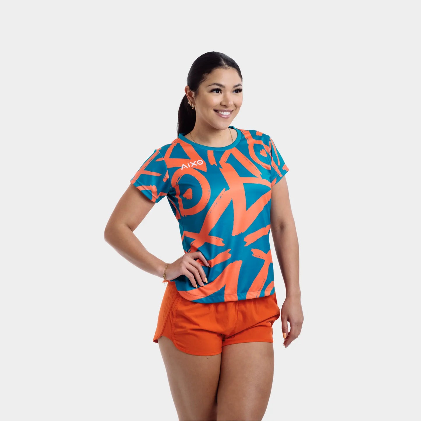 Aixo Tagged Womens T Shirt Teal Central Sports UK