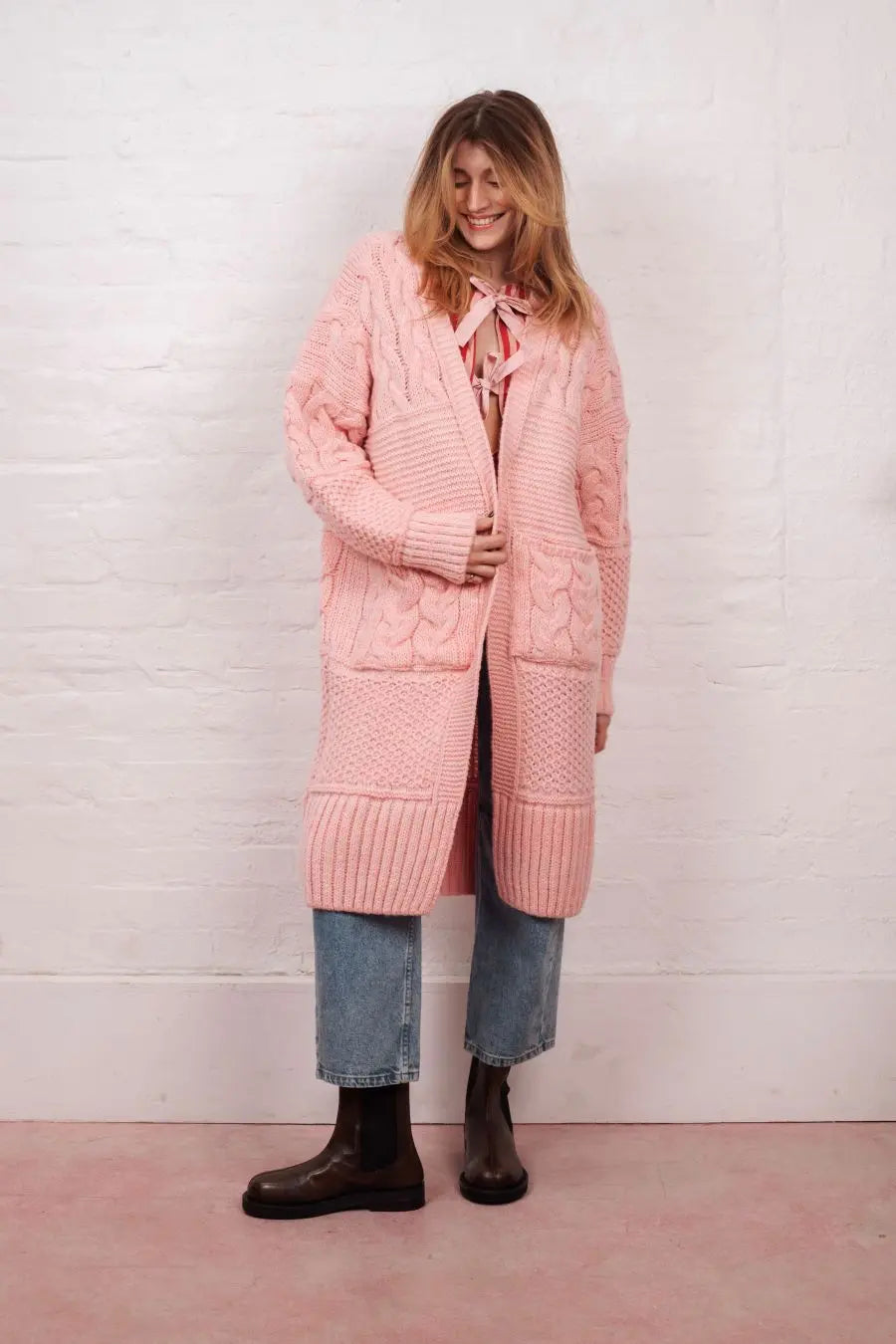 Alex Balloon Sleeve Cable Maxi Cardigan - Pink Cara & The Sky