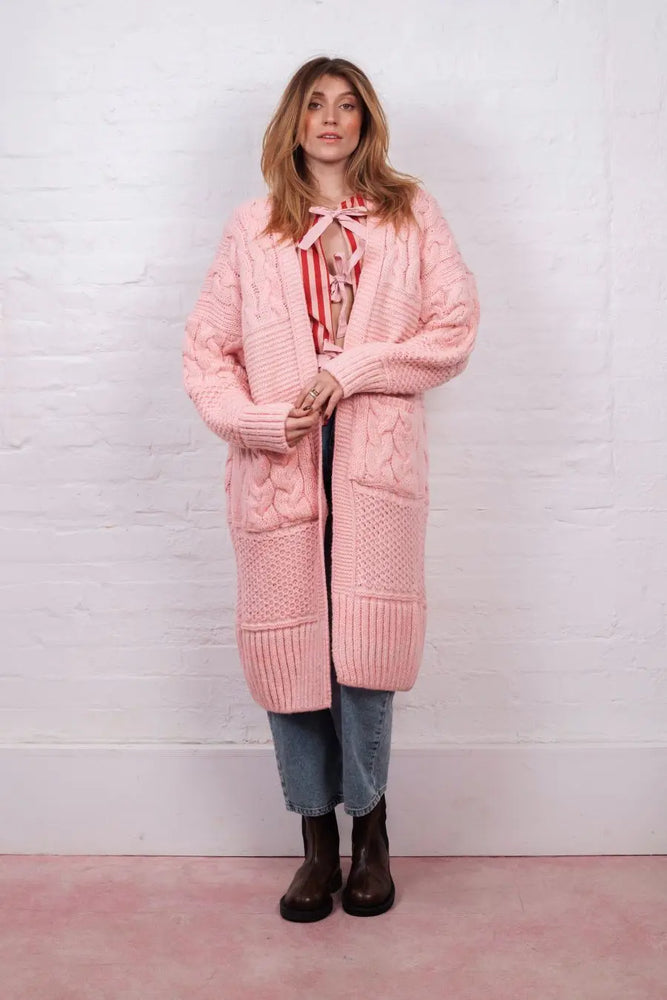 Alex Balloon Sleeve Cable Maxi Cardigan - Pink Cara & The Sky