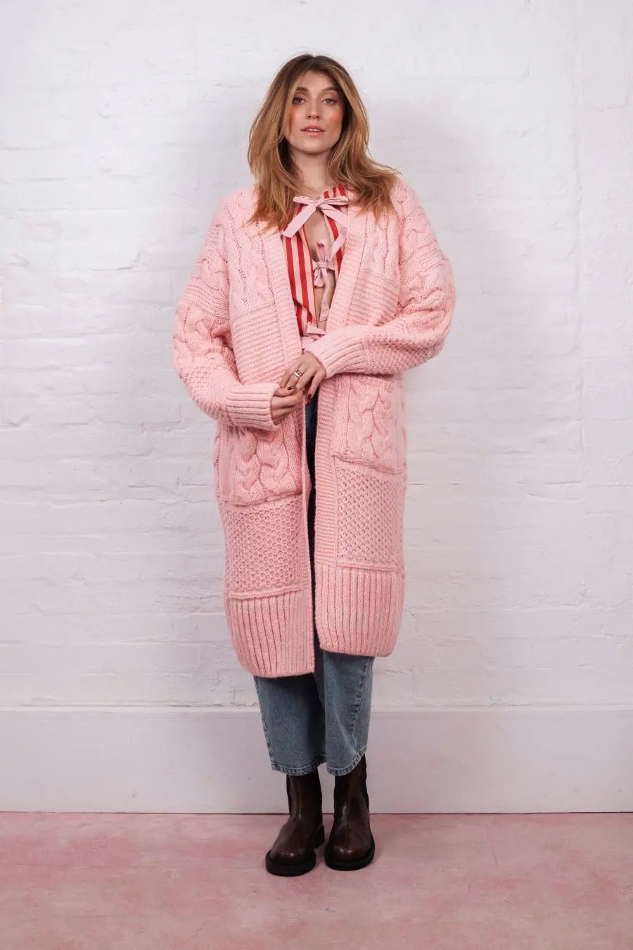 Alex Balloon Sleeve Cable Maxi Cardigan - Pink Cara & The Sky
