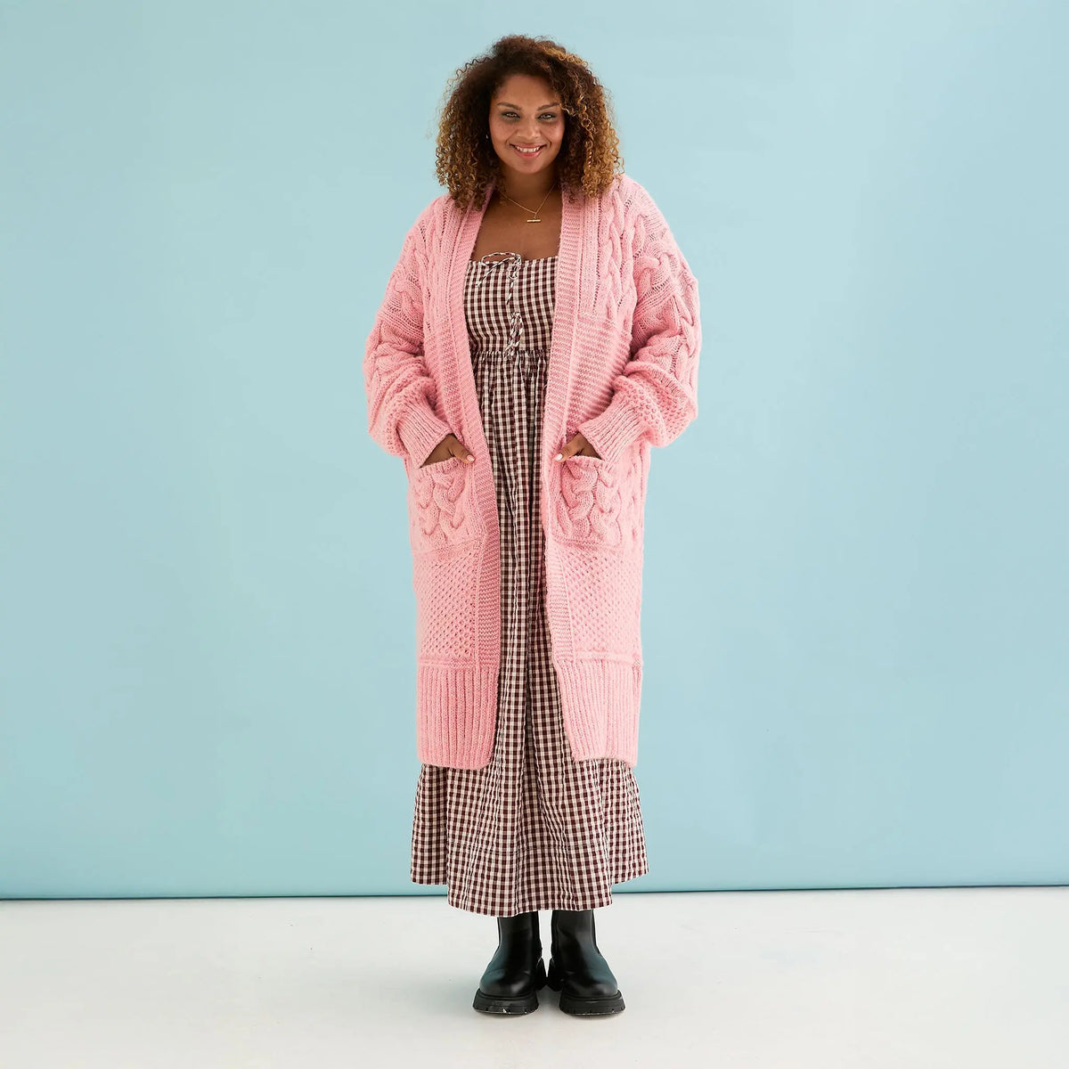 Alex Balloon Sleeve Cable Maxi Cardigan - Pink Cara & The Sky