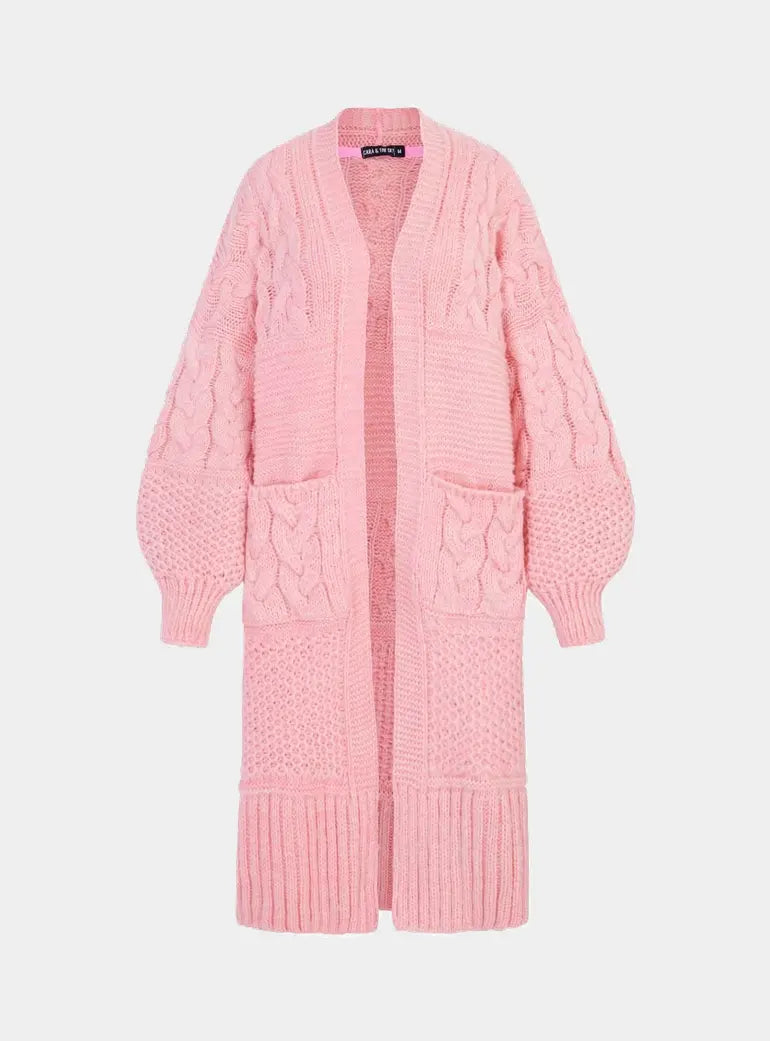 Alex Balloon Sleeve Cable Maxi Cardigan - Pink Cara & The Sky