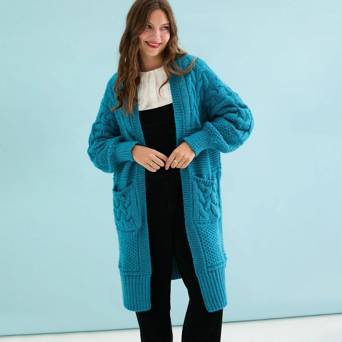 Alex Balloon Sleeve Cable Maxi Cardigan - Teal Cara & The Sky