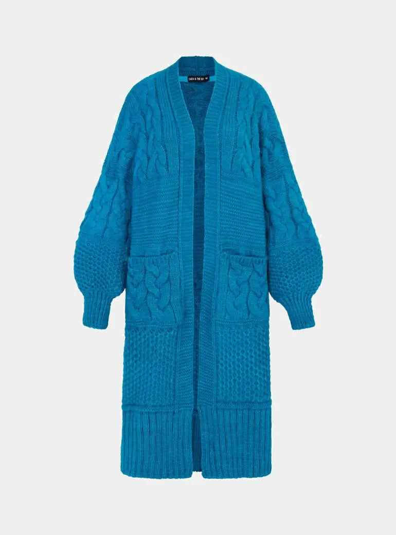 Alex Balloon Sleeve Cable Maxi Cardigan - Teal Cara & The Sky