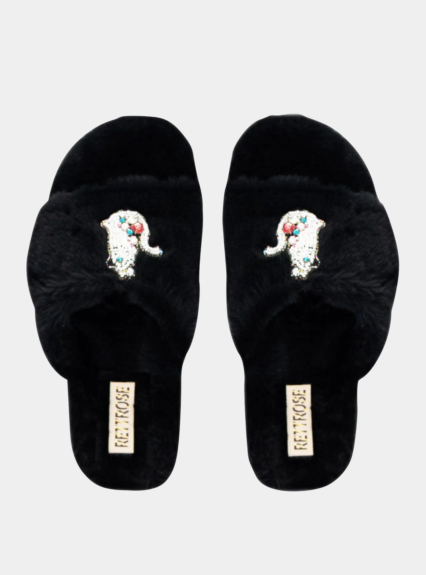 Alexandra Black Luxury Plush Diamanté Embellished Handmade Slipper Rettrose