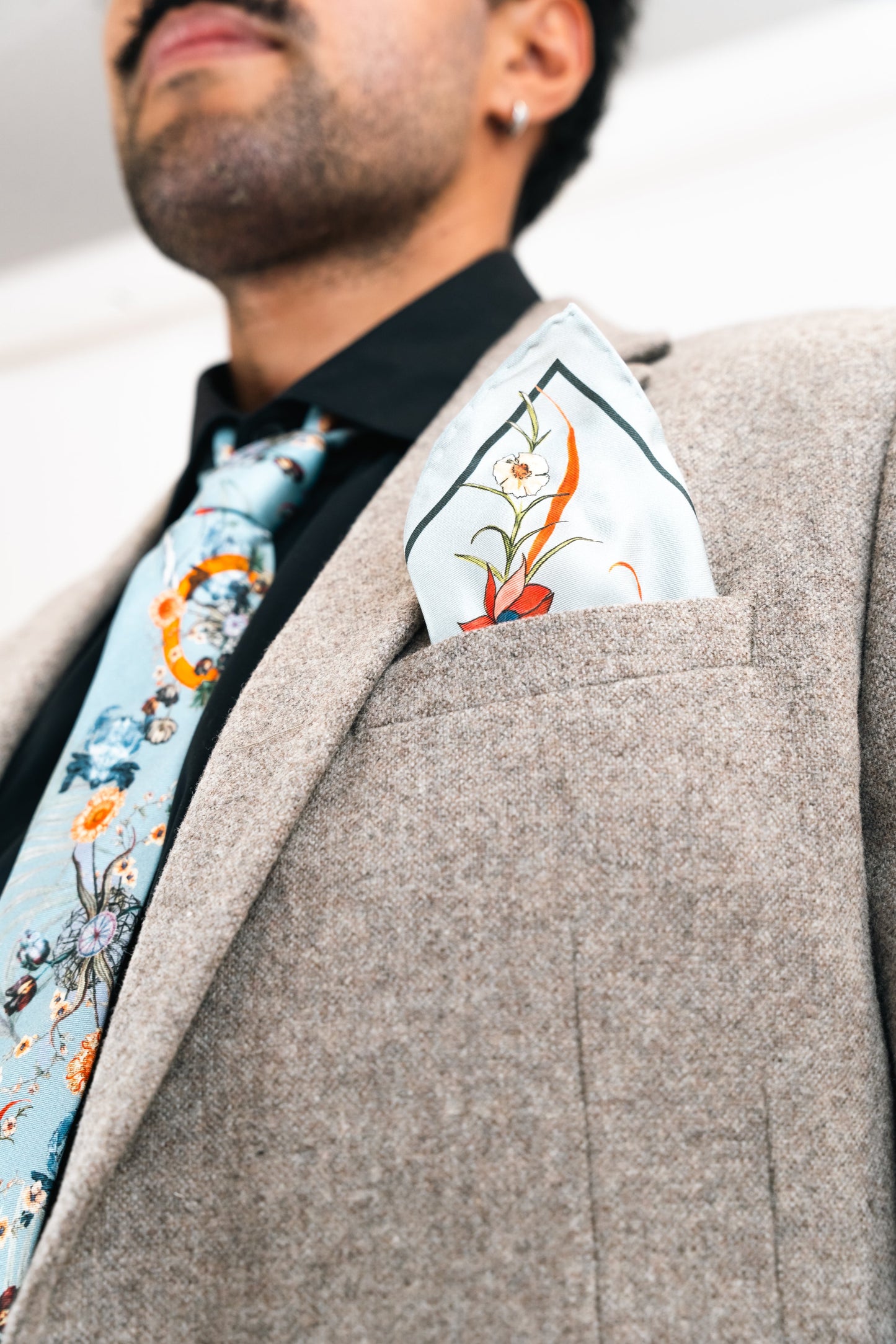 Light Blue Luxury Silk Pocket Square and tie in Gift set in box, 'Evolution' design formal wear for weddings or groomsmen gift Alice Acreman Silks