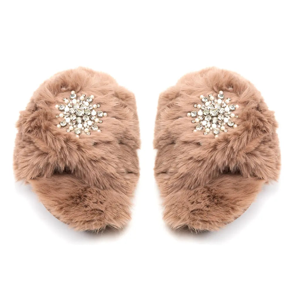 Alice Mink Luxury Plush Diamanté Embellished Handmade Slipper Rettrose
