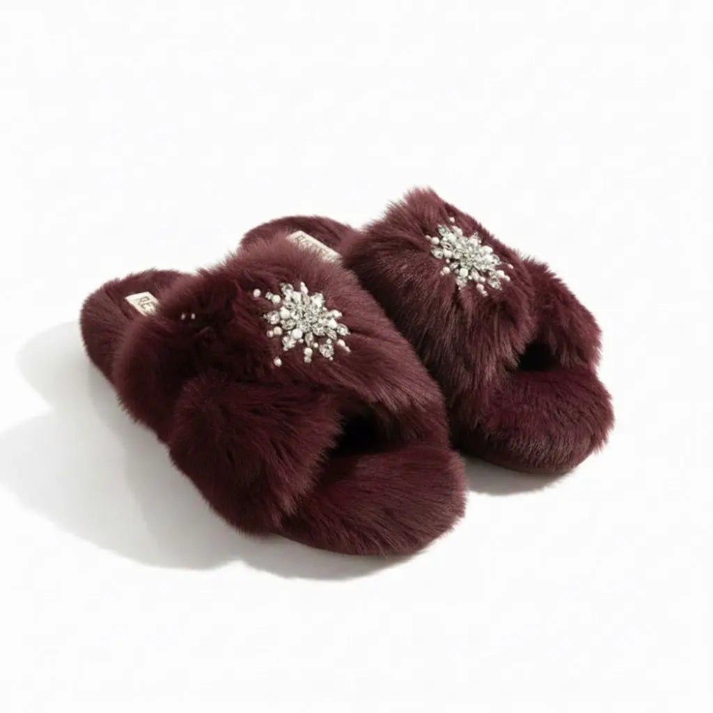 Alice Wine Luxury Plush Diamanté Embellished Handmade Slipper Rettrose
