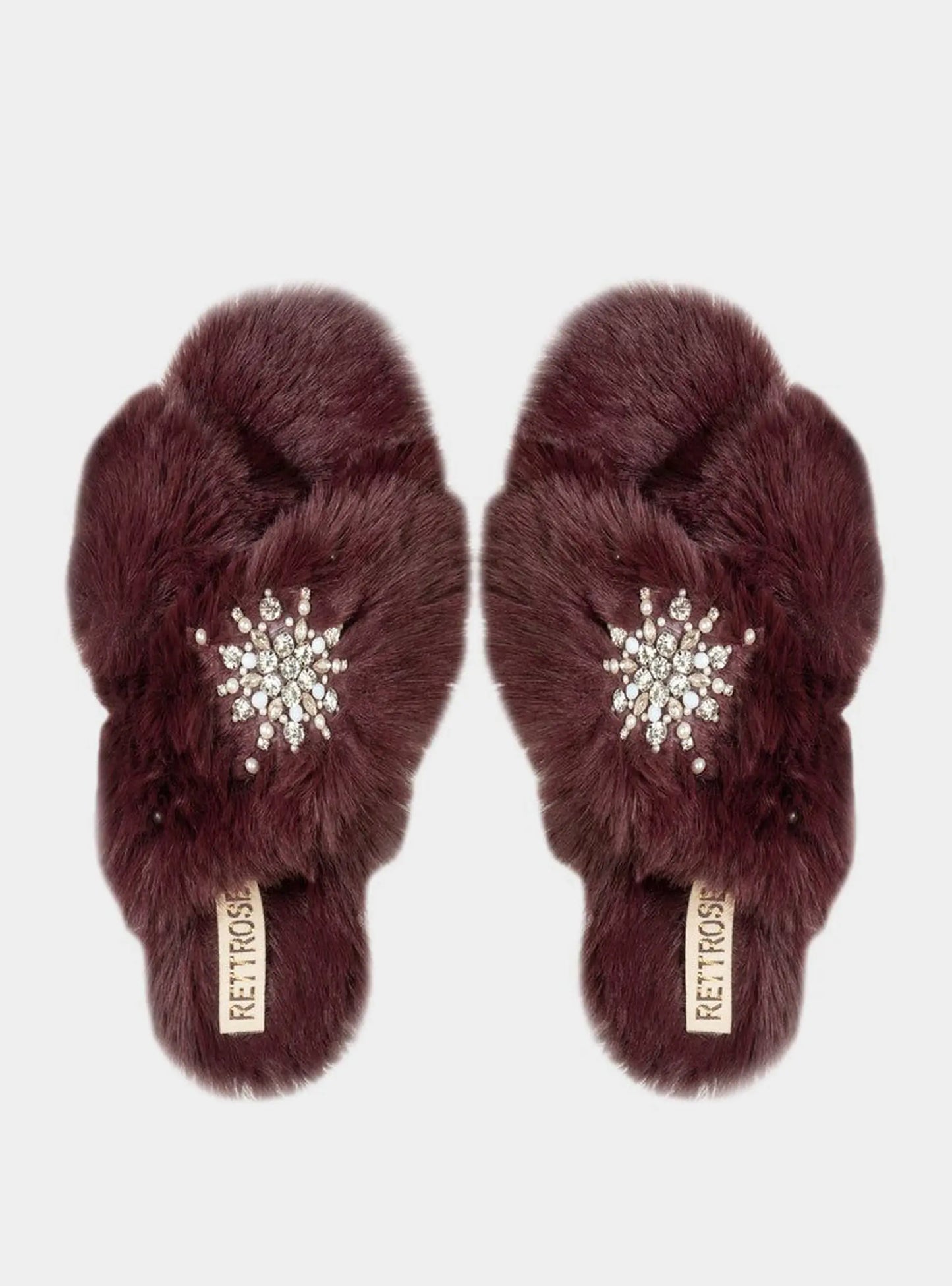 Alice Wine Luxury Plush Diamanté Embellished Handmade Slipper Rettrose