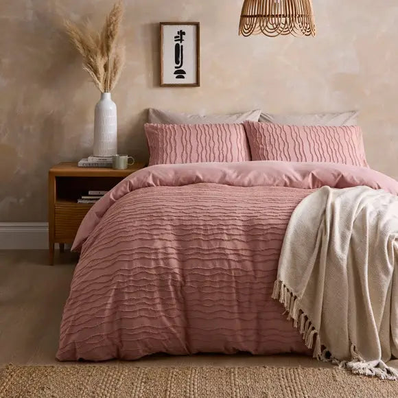 Alton Tufted Stripe Microfibre Duvet Cover & Pillowcase Set Dunelm